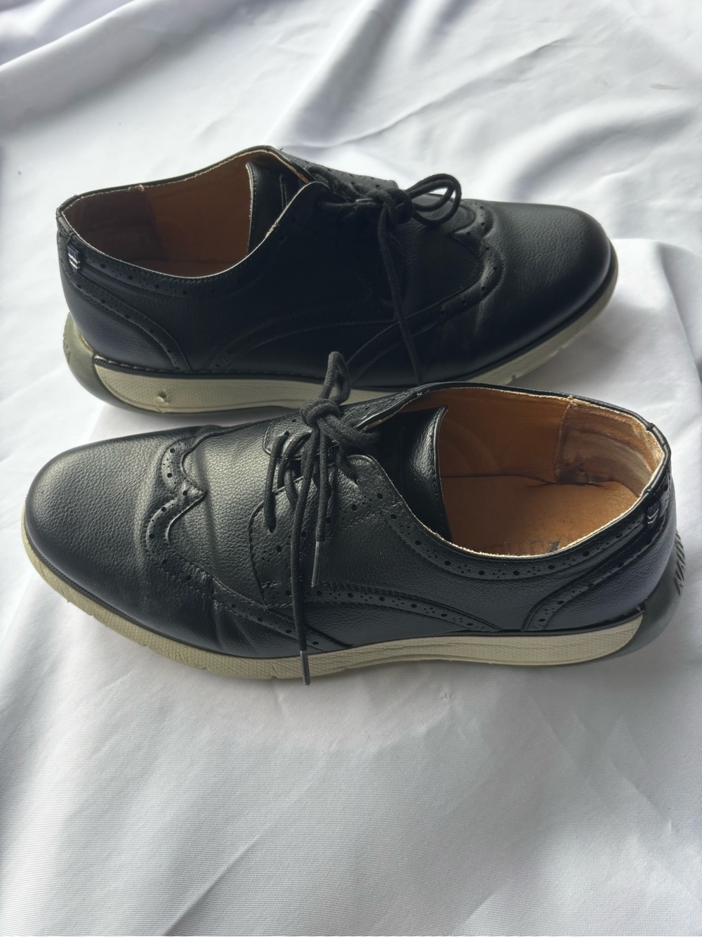 Nautica Wingdeck Men’s Black Pebbled Lace Up Oxford Shoes White Cream Sole